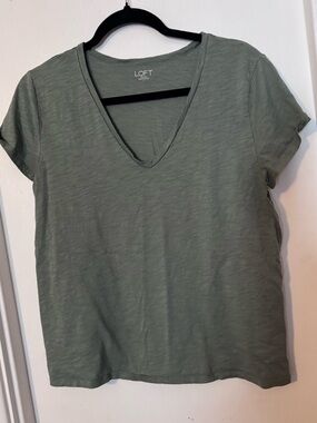 LOFT Olive Green V-Neck Short Sleeve Tee